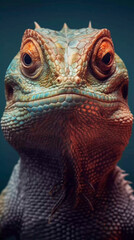 Fototapeta premium Portrait of beautiful lizard face, colorful illustration, Generative AI