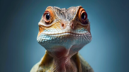 Fototapeta premium Portrait of beautiful lizard face, colorful illustration, Generative AI