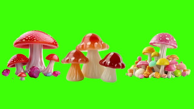 Mushrooms made of candy bopping around looping
