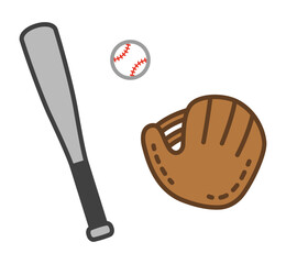 野球バット、野球ボール、野球グローブ