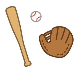 野球バット、野球ボール、野球グローブ