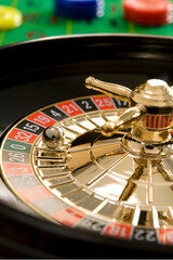 roulette wheel with ball on 32