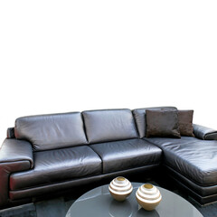 Black leather sofa in modern living room