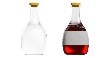 A pair of glass  translucent wine bottles