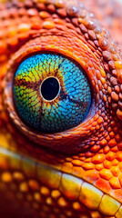 Naklejka premium Beautiful eye portrait of a majestic lizard, Generative AI