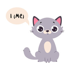 Obraz premium Funny Cat and English Subject Pronoun Me Vector Illustration