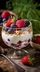 Muesli with berries. Illustration AI Generative.