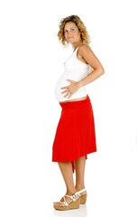 Beautiful pregnant woman, isolated on white background