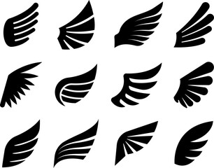 Black silhouettes eagle wings. Success wing logo, luxury fashion graphics. Eagle or bird abstract emblem. Isolated minimal decent vector elements