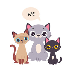 Funny Cat and English Subject Pronoun We Vector Illustration