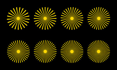 Collection of sunbursts or radial elements in golden color