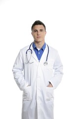 Young handsome professional student doctor isolated on white