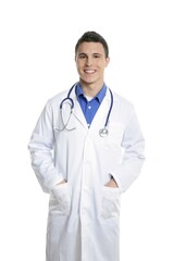 Fototapeta premium Young handsome professional student doctor isolated on white