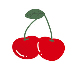 Red cherry with leaf isolated icon