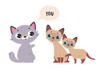 Funny Cat and English Subject Pronoun You Vector Illustration