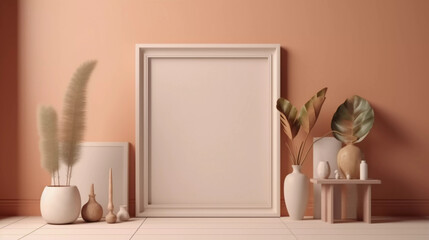 Frame Mock Up in a modern pastel Interior Brown Orange Design  AI Generated