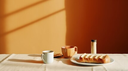Fototapeta na wymiar Breakfast with baguette bread food Illustration AI Generative.