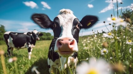 Cows in field. Illustration AI Generative.