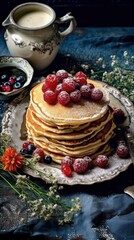 Obraz na płótnie Canvas Homemade Pancakes rustic Illustration AI Generative.
