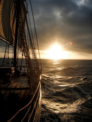 sunset on the boat, sail