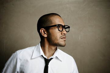 Fototapeta premium Male model pushes the boundaries with his nerd fashion expedition