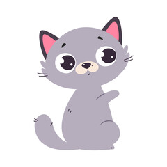 Funny Gray Cat with Paws and Tail Sitting Vector Illustration