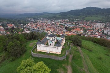 Susice,Czech republic-April 24 2023:Aerial church view,Kapelle des Schutzengels (Kaple Andela...