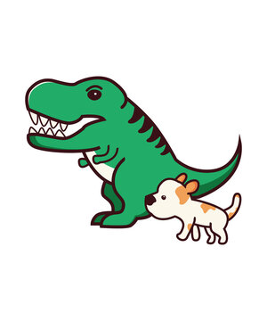 Cartoon Dinosaur with a Dog