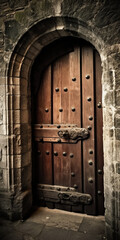 Fototapeta na wymiar old wooden door medieval, entrance, gate, ingland, irish, old