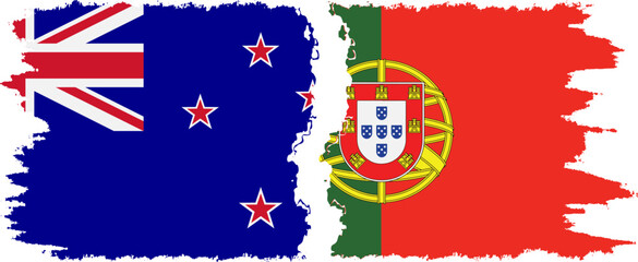 Fototapeta na wymiar Portugal and New Zealand grunge flags connection vector