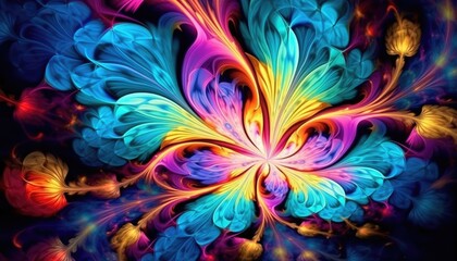 The design features a beautiful abstract, colorful flower. (Generative AI)