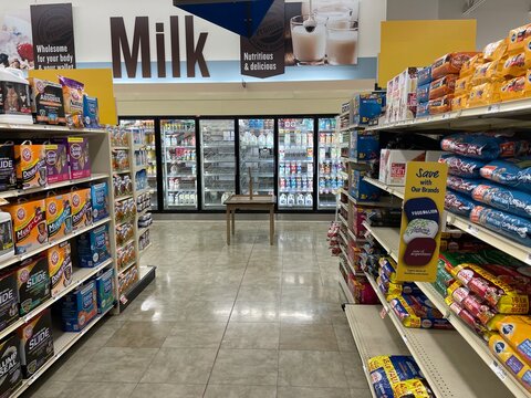 Food Lion Grocery store interior looking at milk section