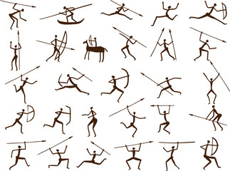 Prehistoric painting. Rock ancient art symbols illustration on rock stone ornaments on wall recent vector pictures of primitive caveman