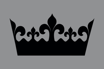 The icon of the crown. Black silhouette. Vector on gray background