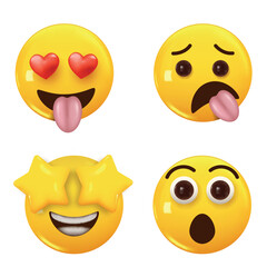 Fototapeta premium Set of 3d icon yellow color smile emoji. Set Icon Smile Emoji. Vector