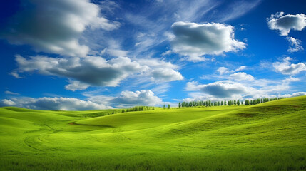 Obraz premium Green field with blue sky
