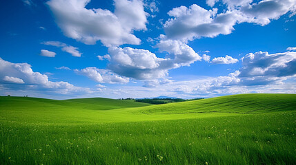 Obraz premium Green field with blue sky