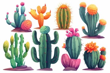 Cute cartoon watercolor cactus Generative AI