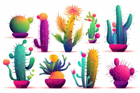 Cute cartoon watercolor cactus Generative AI