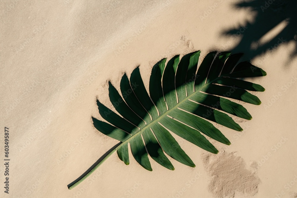 Wall mural palm leaf shadow on sand. Generative AI