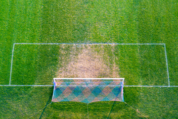 Soccer field with goal and penalty area from above