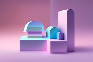 Abstract mock up scene pastel color. Geometry shape objects podium background for product. 3d rendering. 