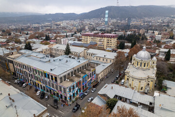 Fototapeta na wymiar A popular neighborhood for hipsters in Tbilisi, Georgia 