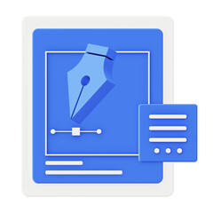 3d illustration icon of blue graphic design pen tool