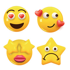 Set of 3d icon yellow color smile emoji. Set Icon Smile Emoji. Vector