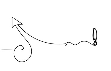 Abstract continuous lines arrows and exclamation mark as drawing on white background