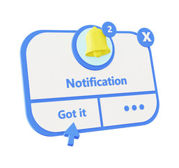 3d illustration icon of blue notification bell