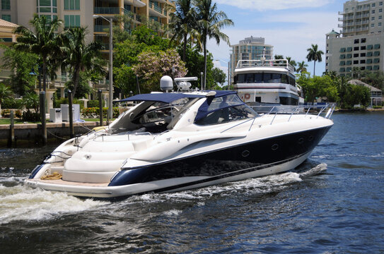 Motorboat on a waterway in Fort Lauderdale, Florida