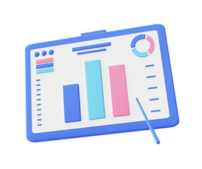 3d illustration icon of blue statistic chart presentation