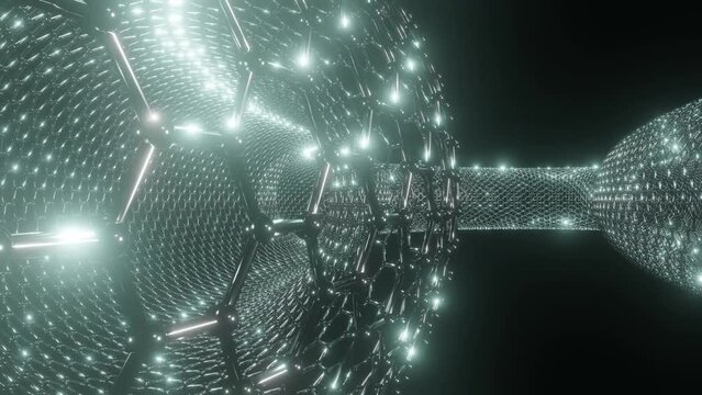 carbon nanotube looping tunnel animation. CNT. Single-wall carbon nanotubes , SWCNTs. advanced material nano technology.